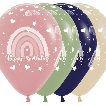 Globos Feliz Cumpleaños Arco Iris de Colores 30cm 25pcs