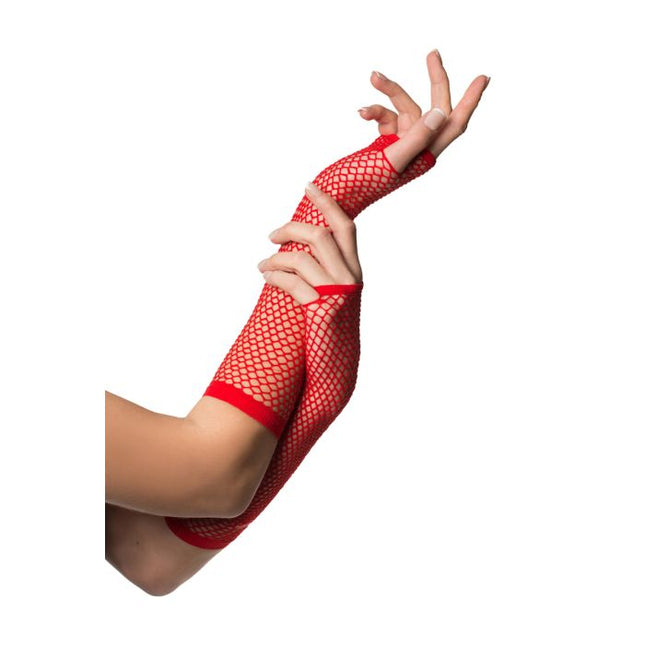 Guantes sin dedos de rejilla largos Rojo