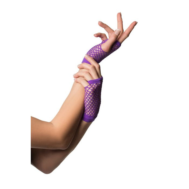 Guantes sin dedos de rejilla cortos morados