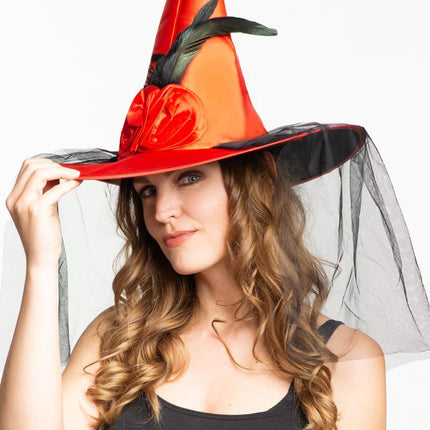 Sombrero de Bruja de Halloween Naranja Alto