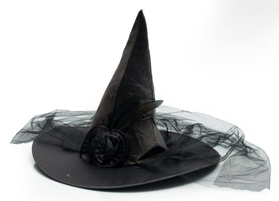 Sombrero de Bruja de Halloween Flor Negra