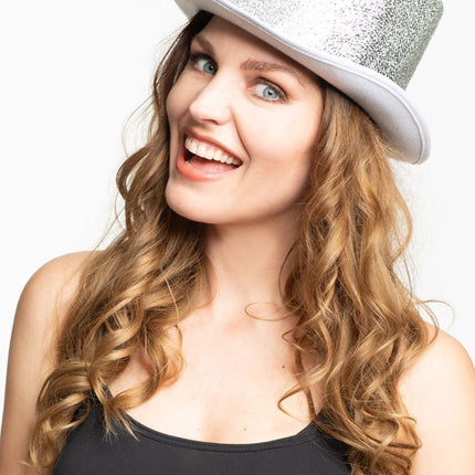 Sombrero Alto Purpurina Plata