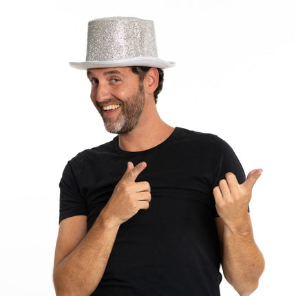 Sombrero Alto Purpurina Plata