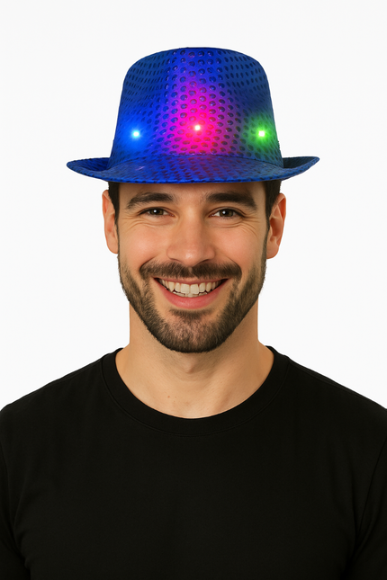 Gorro de Lentejuelas Azul con Luz incl Pilas