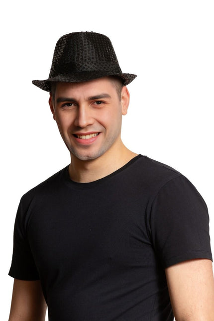 Sombrero de Lentejuelas Negro con Luz incl Pilas