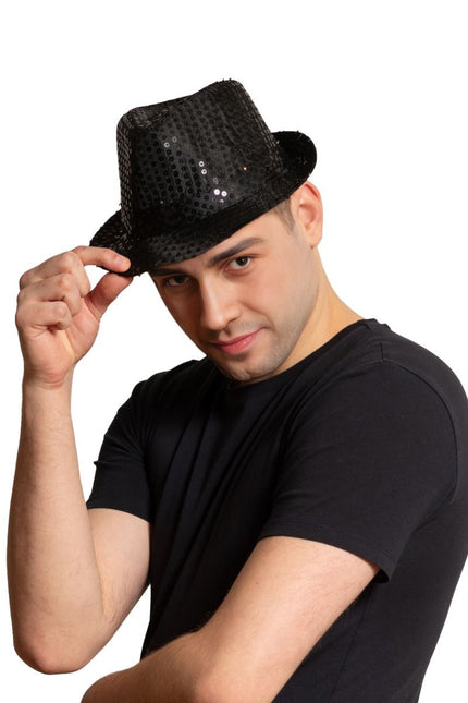 Sombrero de Lentejuelas Negro con Luz incl Pilas