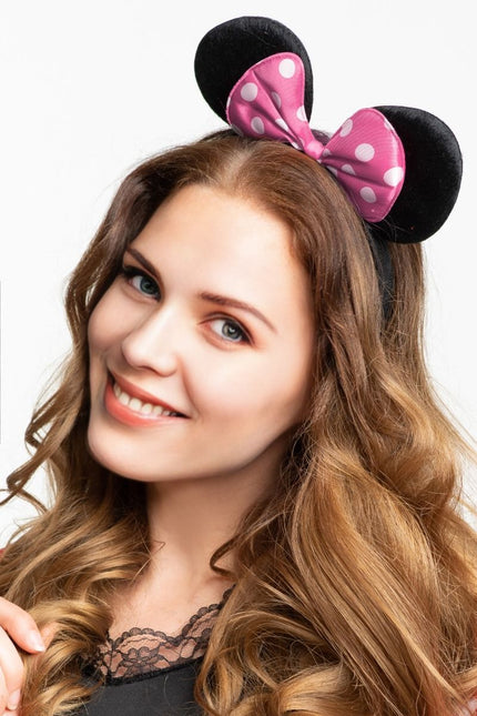 Diadema de ratón con lazo rosa