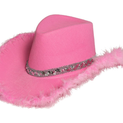Sombrero Vaquero Purpurina con Piel Rosa - Pack de 6