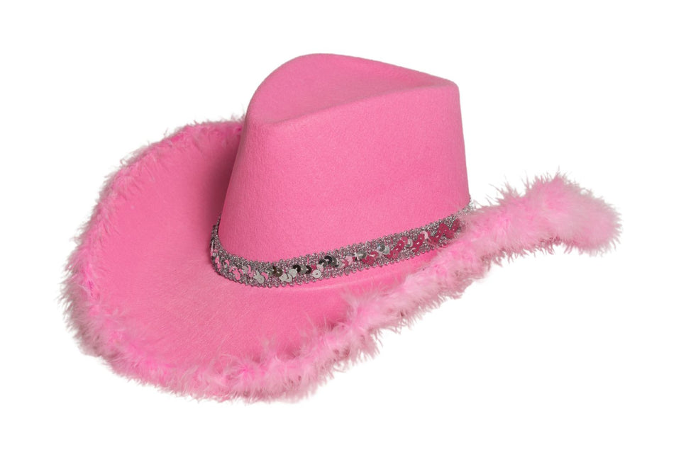 Sombrero Vaquero Purpurina con Piel Rosa - Pack de 6