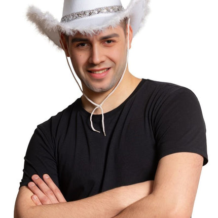 Sombrero Vaquero Purpurina con Piel Blanco - Pack de 6