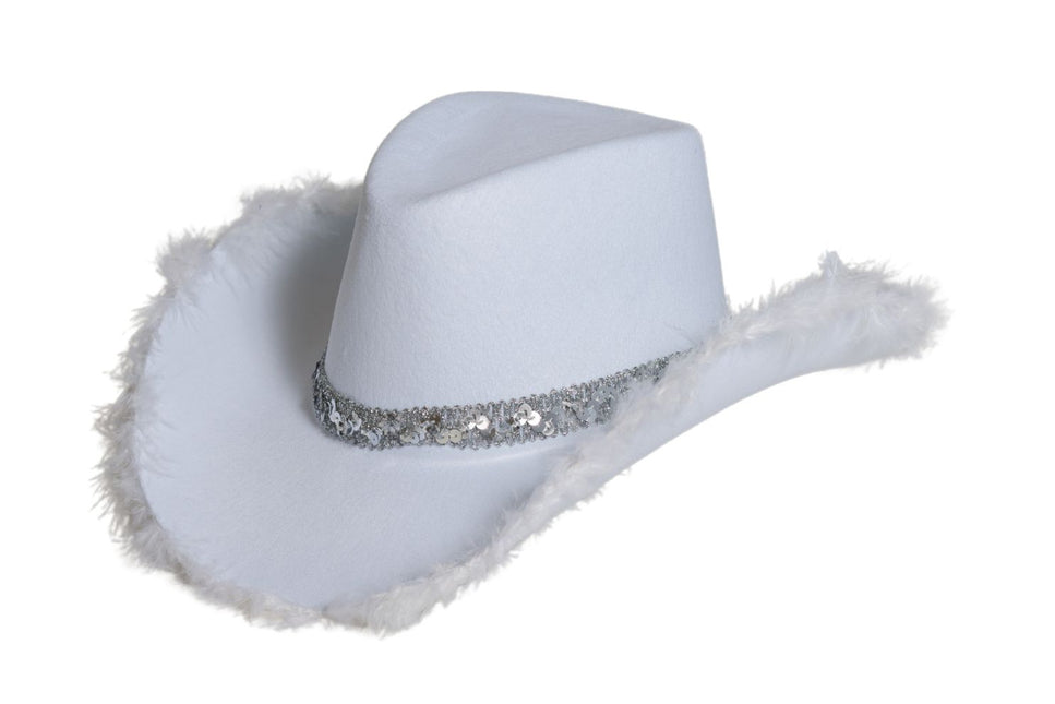 Sombrero Vaquero Purpurina con Piel Blanco - Pack de 6