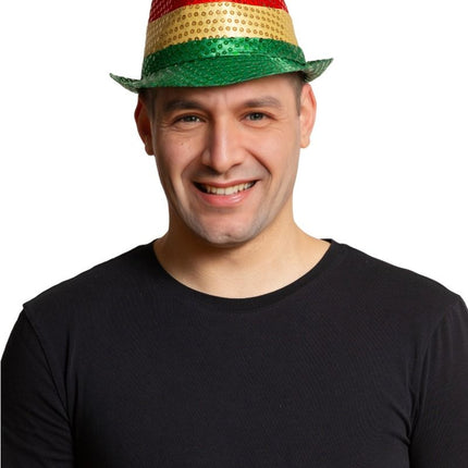 Gorro de lentejuelas Rojo/Amarillo/Verde con luz incl Pilas