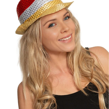 Gorro de lentejuelas Rojo/Blanco/Amarillo con luz incl Pilas