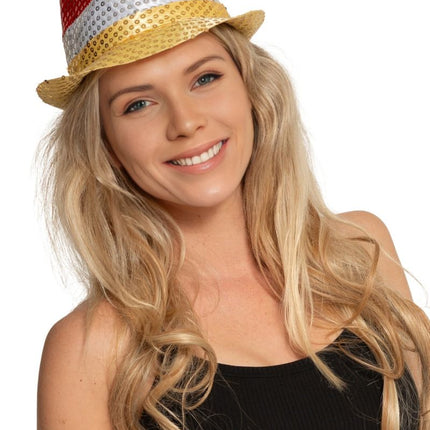Gorro de lentejuelas Rojo/Blanco/Amarillo con luz incl Pilas