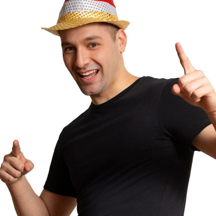 Gorro de lentejuelas Rojo/Blanco/Amarillo con luz incl Pilas