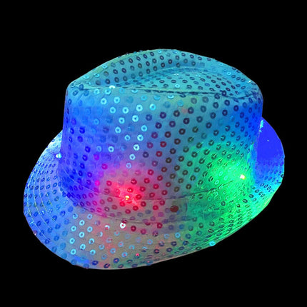 Sombrero de lentejuelas Turquesa con luz incl Pilas - Pack de 6