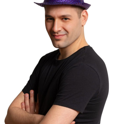 Gorro de lentejuelas morado con luz incl Pilas - Pack de 6