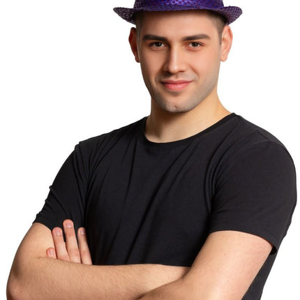 Gorro de lentejuelas morado con luz incl Pilas - Pack de 6