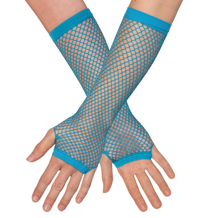 Un par de guantes hasta el codo de malla azul neón