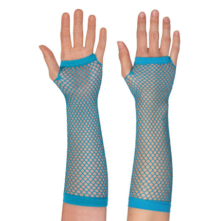 Un par de guantes hasta el codo de malla azul neón