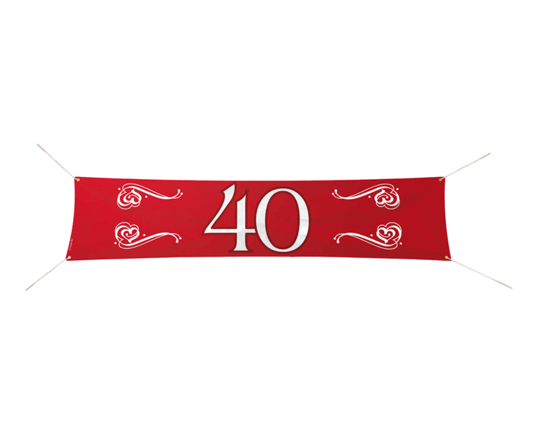 40 Jaar Jubileum Spandoek Robijn Rood - 180x40cm van Folat koop je bij Partywinkel