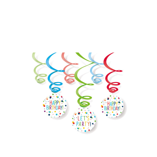 Decoración colgante - Remolinos Confetti Cumpleaños - Set de 6 - 80 cm