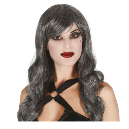 Peluca Halloween Pelo Largo Trazo Gris