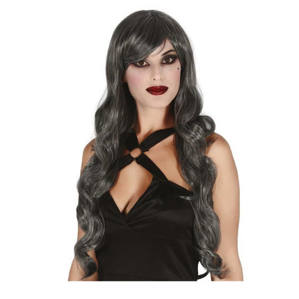 Peluca Halloween Pelo Largo Trazo Gris