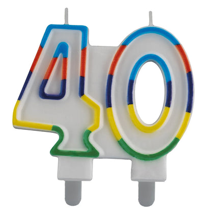 Vela de 40 años con borde de colores, 7 cm