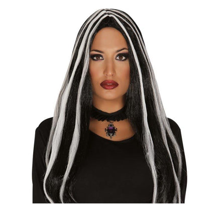 Peluca Halloween Pelo Largo Rayas Blancas