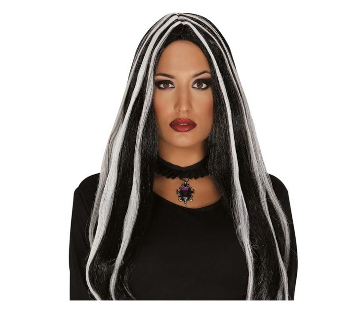 Peluca Halloween Pelo Largo Rayas Blancas