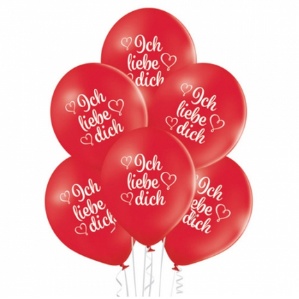 Globos rojos «Ich Liebe Dich», 30 cm, 10 unidades
