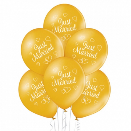 Globos «Just Married» dorados, 30 cm, 10 unidades