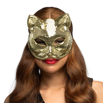 Media máscara Disco Cat dorada