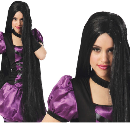 Peluca de Halloween Pelo Extra Largo Negro