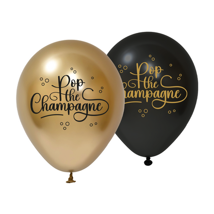 8 Globos de látex 30cm 1 cara - Pop The Champagne - negro