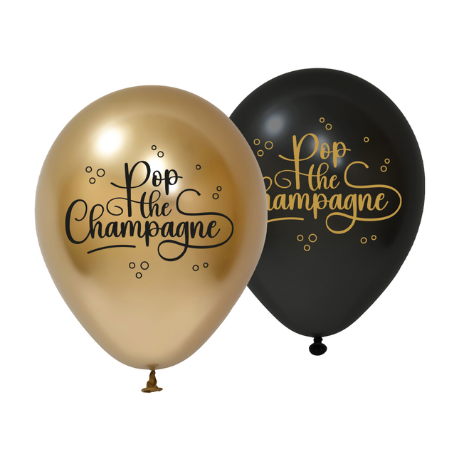 8 Globos de látex 30cm 1 cara - Pop The Champagne - negro