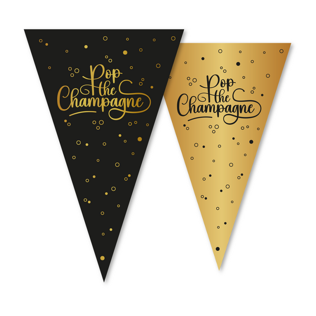 línea de bandera PET de 10 m - impresa por las 2 caras - tamaño de la bandera 20x30 cm - Pop the Champagne - negro