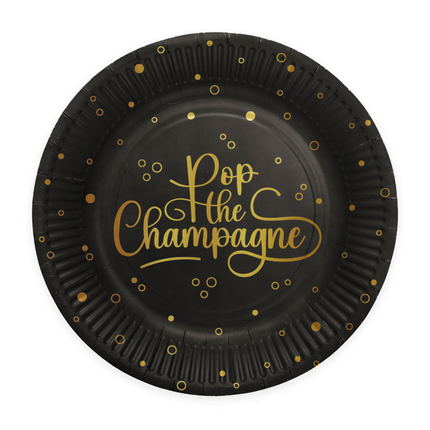 8 Platos de papel - 23 cm - Pop the Champagne - negro