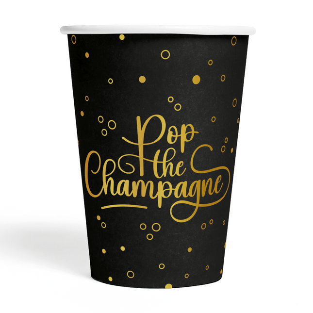 8 Vasos de papel 210 ml -PopPop el Champán - negro