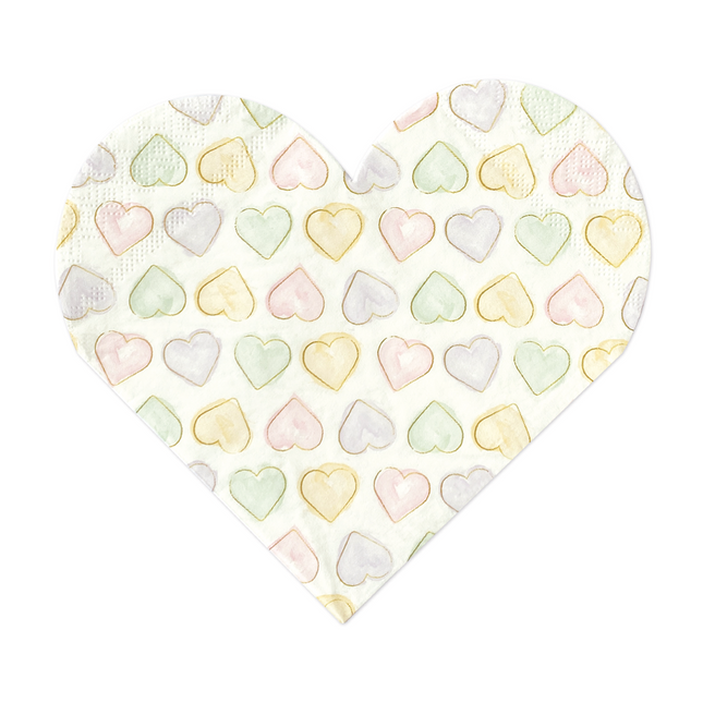 20 Servilletas de papel de 3 capas en forma de corazón 33x33cm - Acuarelas Corazones