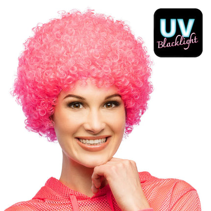 Peluca rizada rosa neón UV
