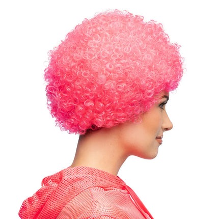 Peluca rizada rosa neón UV
