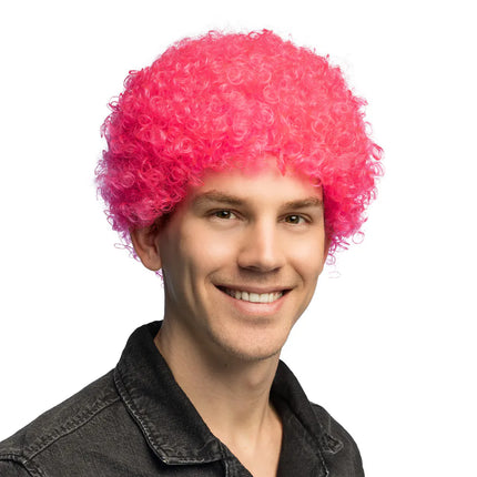 Peluca rizada rosa neón UV