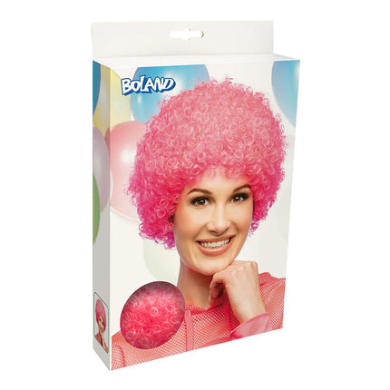 Peluca rizada rosa neón UV