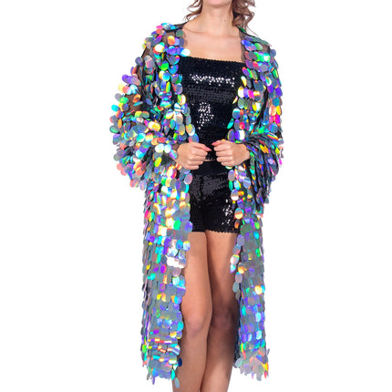 Chaqueta Plateada Damas Lentejuelas Largas