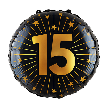 15 Años Globo de Helio Oro Negro Vacío 45cm