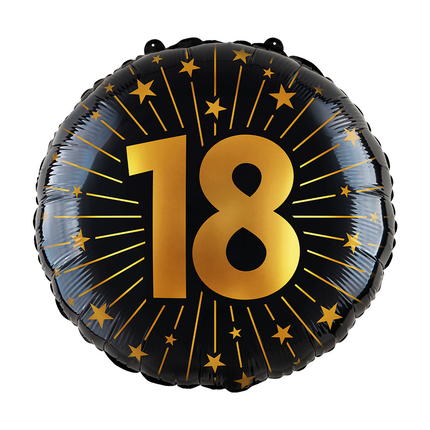 18 Años Globo de Helio Negro Oro Foil Vacío 45cm
