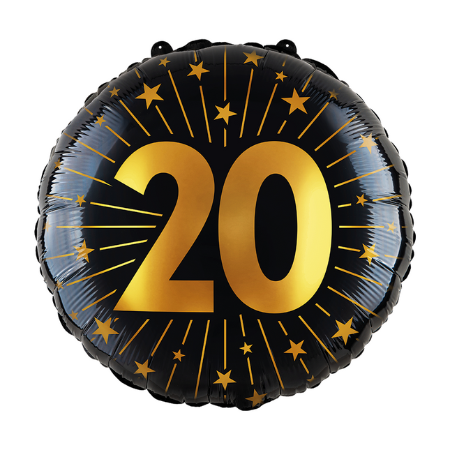 20 Años Globo de Helio Negro Oro Vacío 45cm
