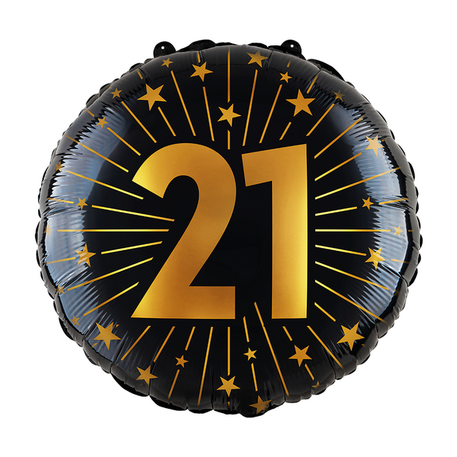 21 Años Globo de Helio Negro Oro Vacío 45cm